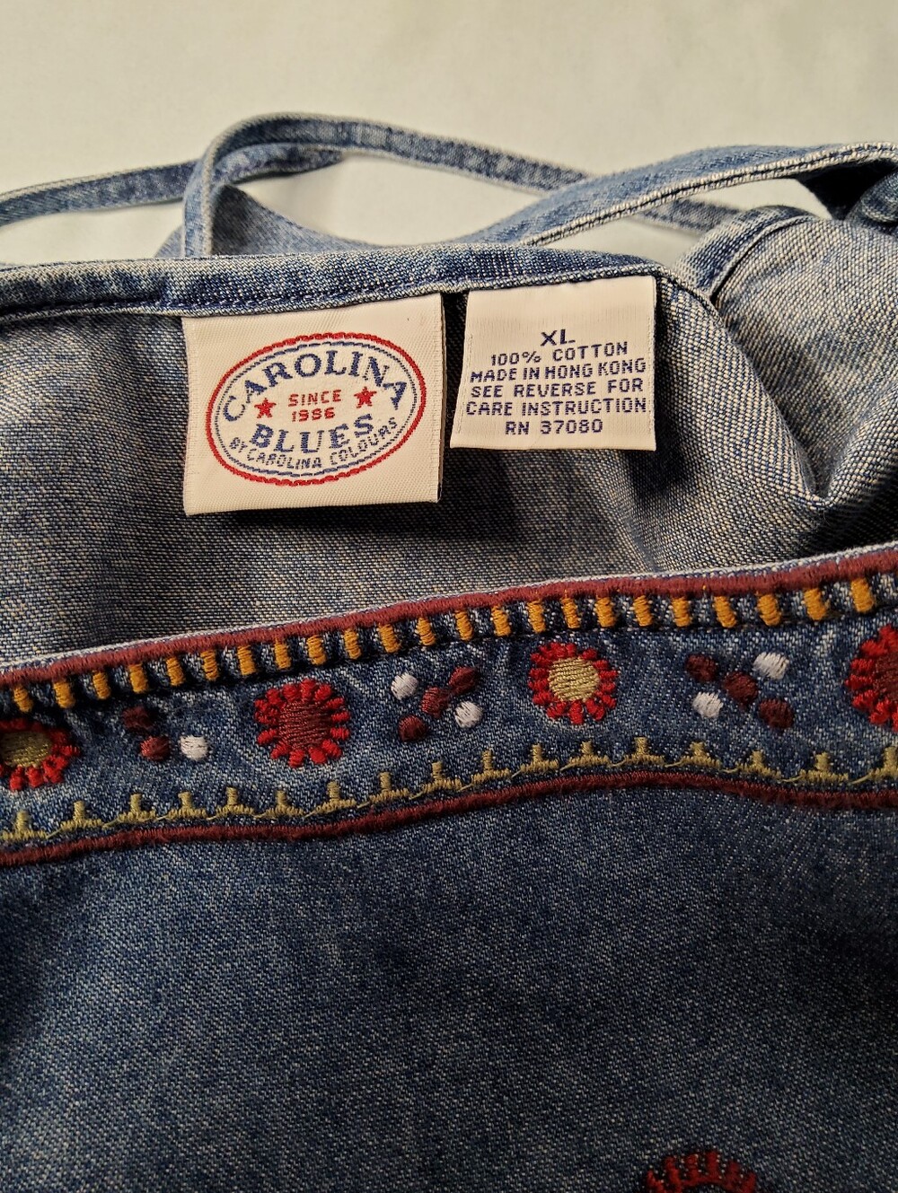 Carolina Blues Embroidered Denim Tank Top - Blue with Multicolor Floral Trim - Picture 10 of 11
